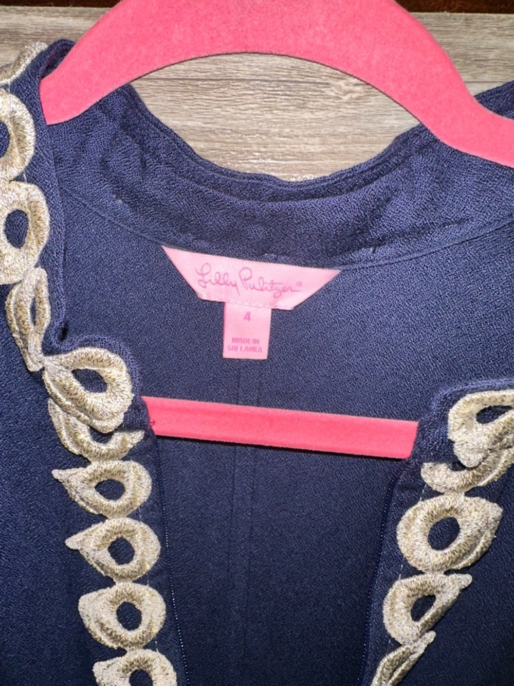Lilly Pulitzer Jane Navy Sleeveless Shift Dress Gold Ring Trim Zipper Neck 4 - Picture 5 of 7